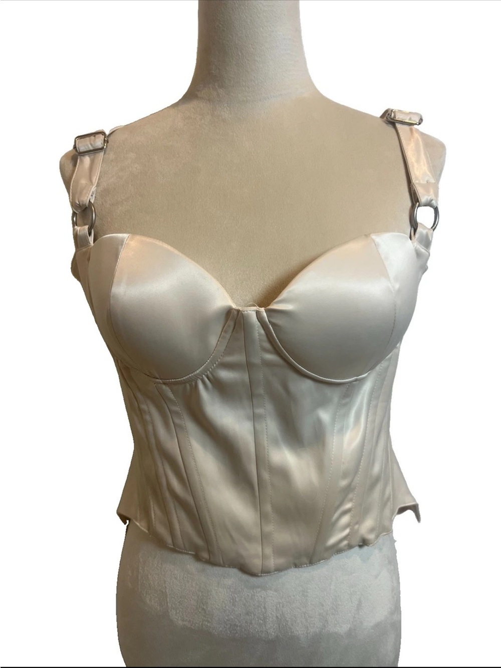 Poster Grl Structured Ivory Satin Bustier XL Balletcore Coquette Bachelorette